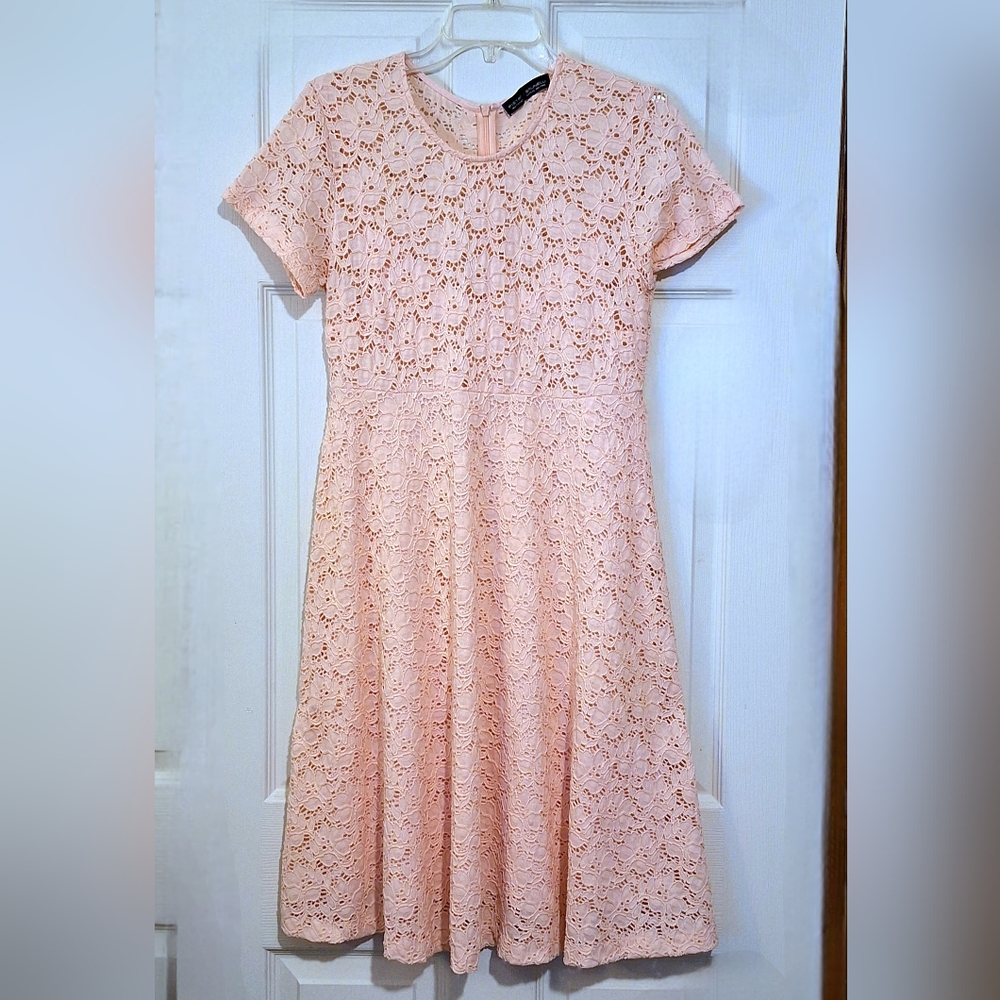 'Pietro Brunelli' Milano ITALY Maternity dress peach lace, full lining, Sz. S